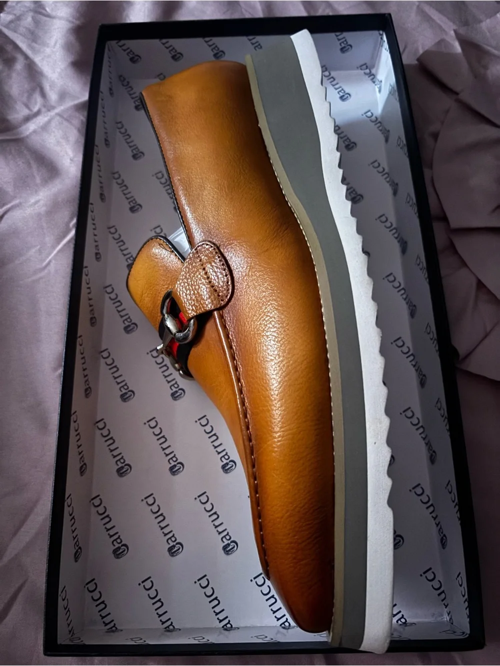 Men's Tan Leather Bit Loafers with Webbing Accent